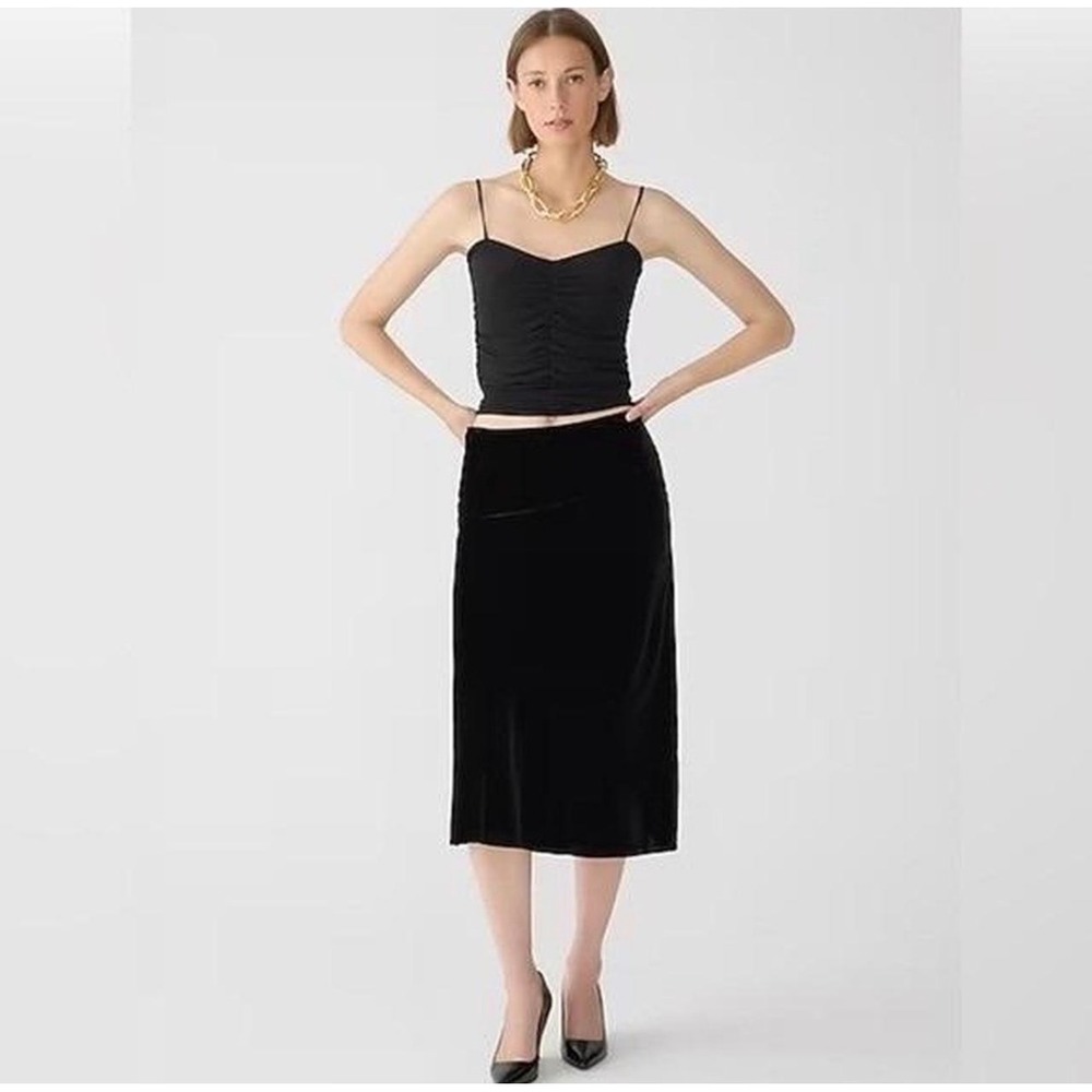 J.Crew Black Gwyneth Slip Velvet Midi Skirt Medium Elastic Waist Whimsigoth Goth